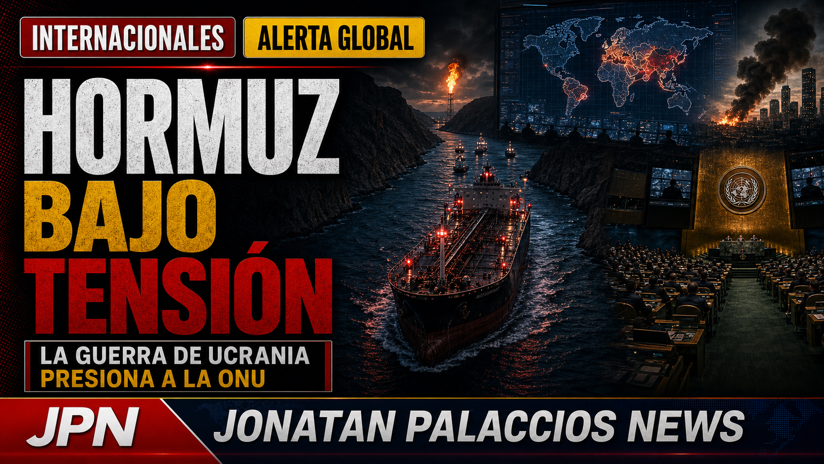 Imagen editorial sobre Hormuz, petróleo y Ucrania para Jonatan Palacios News