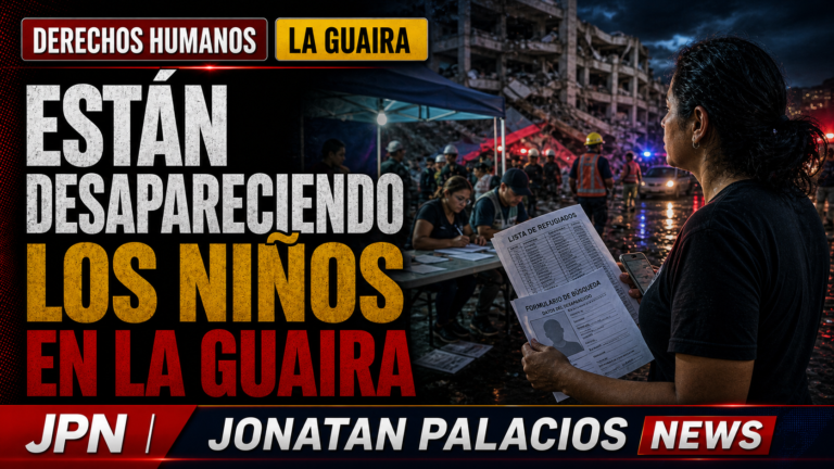 Portada editorial de Jonatan Palacios News sobre denuncia de madre por niños sin registro tras la emergencia en La Guaira