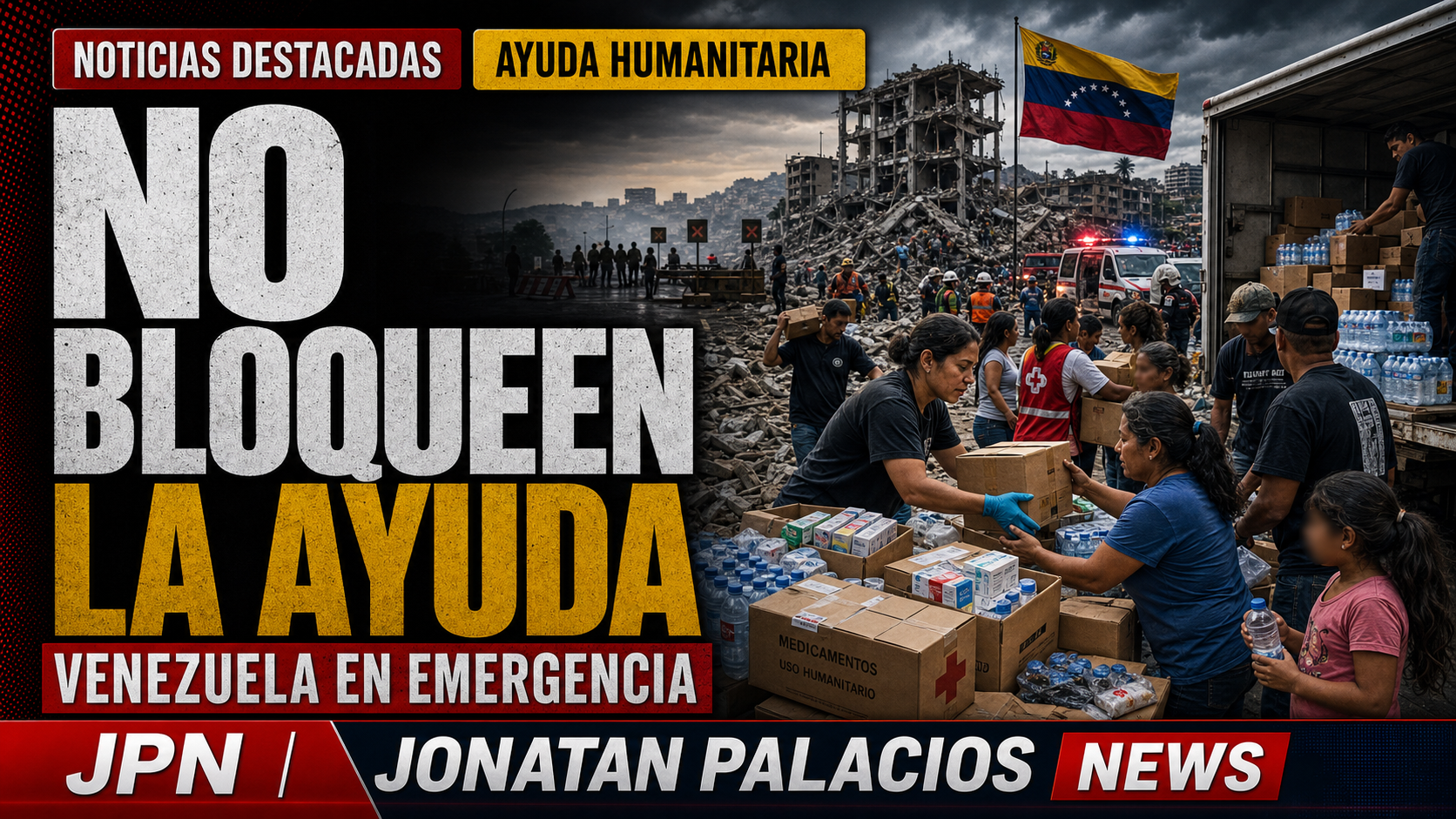 Imagen editorial principal de Jonatan Palacios News para esta cobertura sobre ayuda humanitaria y posibles obstáculos en Venezuela.