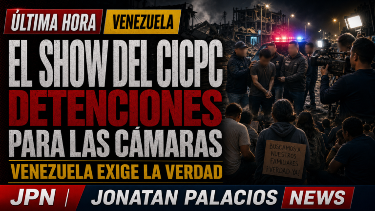 Portada editorial de Jonatan Palacios News sobre el show del CICPC y la exigencia de verdad en Venezuela