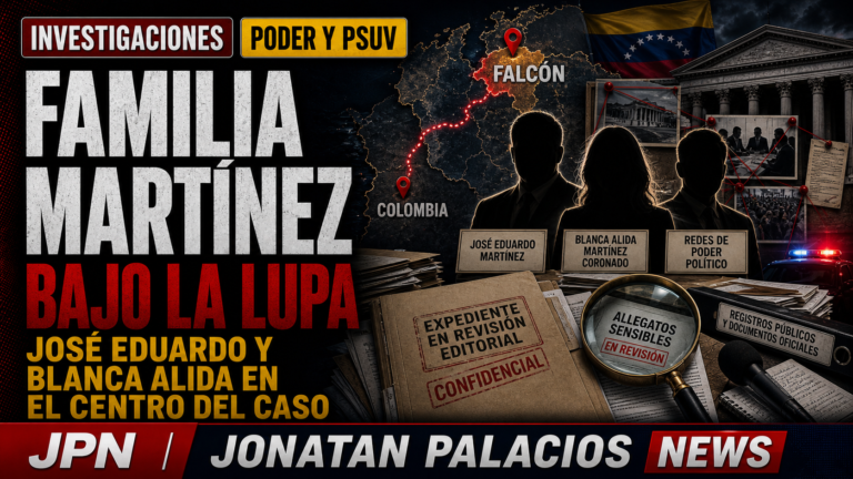 Portada editorial de Jonatan Palacios News sobre investigación de la familia Martínez, poder político, PSUV y Falcón.