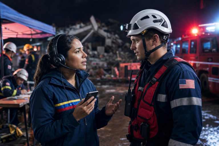 Miniatura sin texto sobre intérprete voluntaria y rescatista internacional durante emergencia
