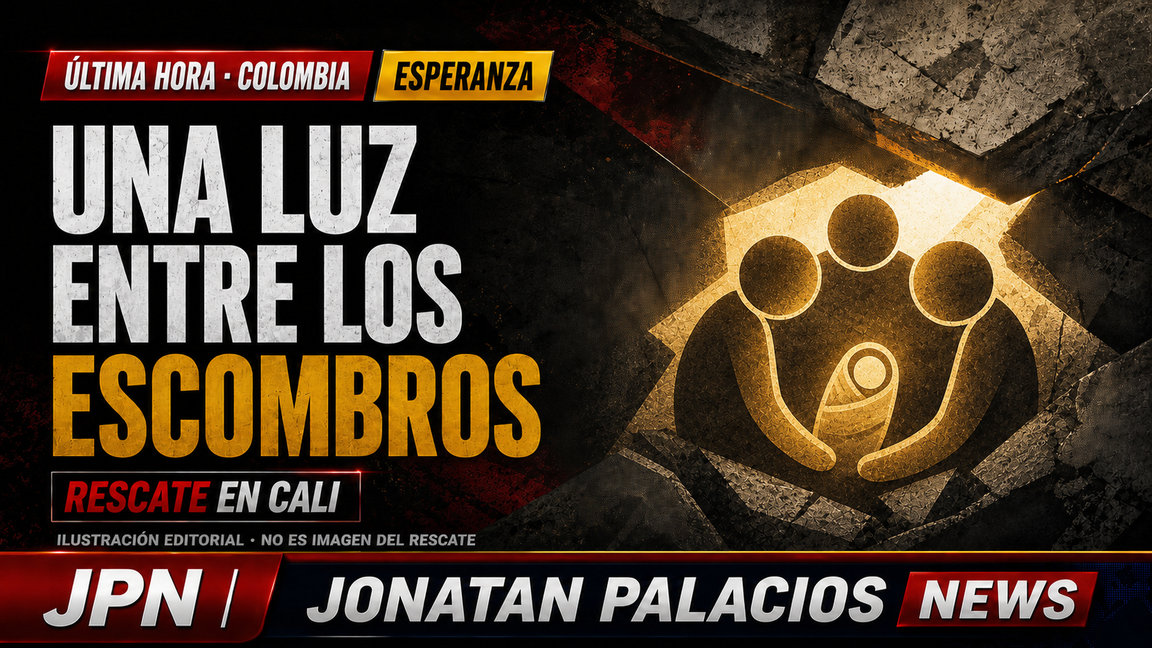 Ilustración editorial simbólica sobre el rescate reportado de un bebé en Cali