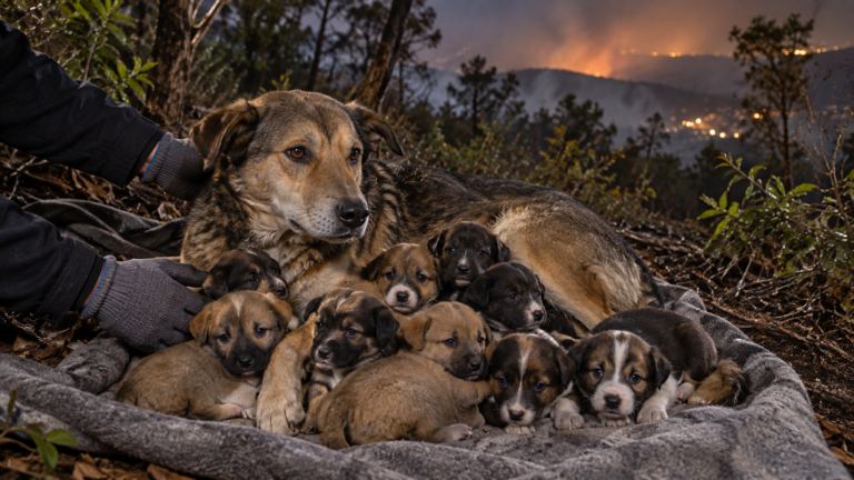 Miniatura: Madre y nueve cachorros fueron puestos a salvo tras incendio que afectó 300 hectáreas en Casitagua