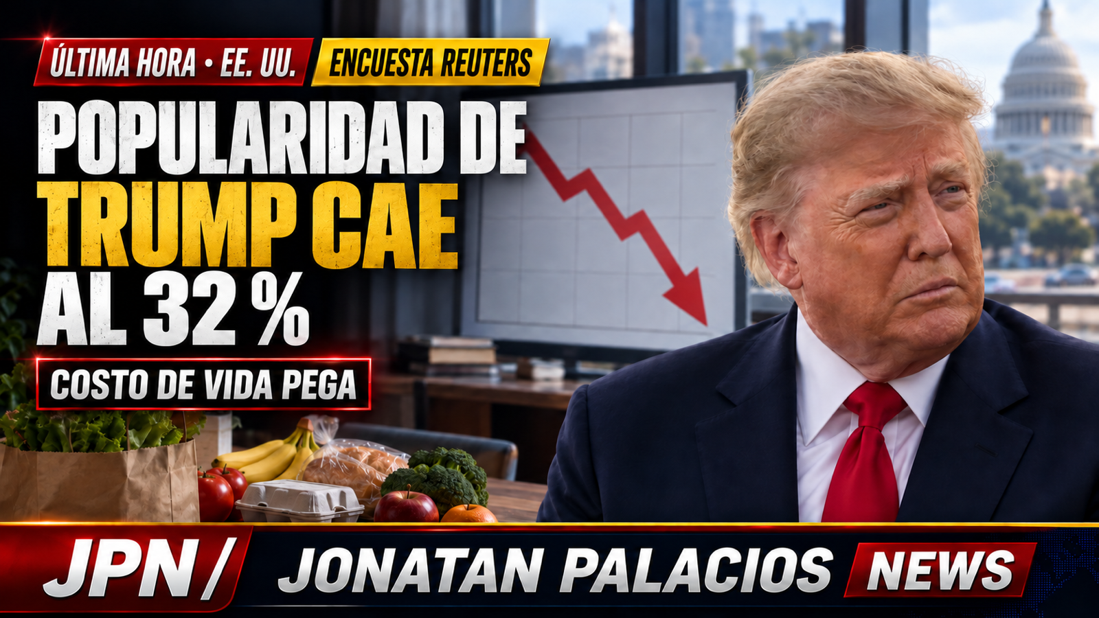 Trump cae al 32 %; solo 17 % avala su manejo del costo de vida, según Reuters/Ipsos