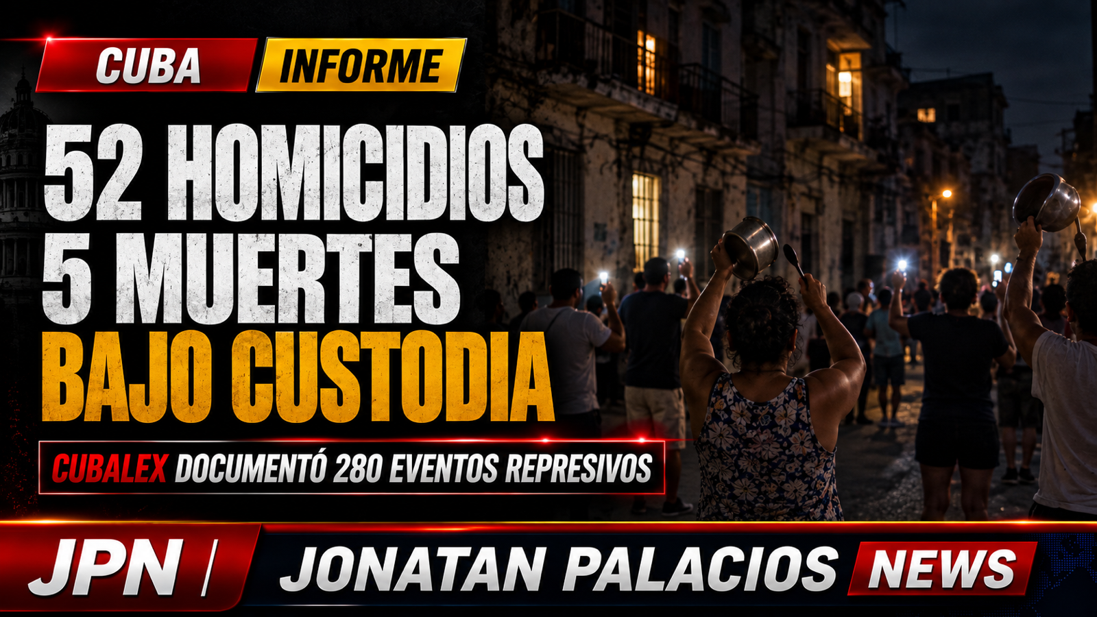 Cuba cerró agosto con 52 homicidios, cinco muertes bajo custodia y 280 eventos represivos, según Cubalex