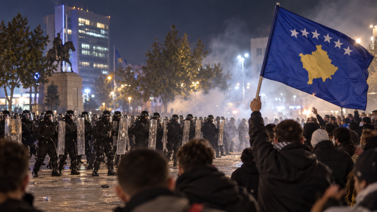 Miniatura limpia: Gases lacrimógenos rodean al Parlamento de Kosovo por una reforma que limitaría el tribunal de La Haya
