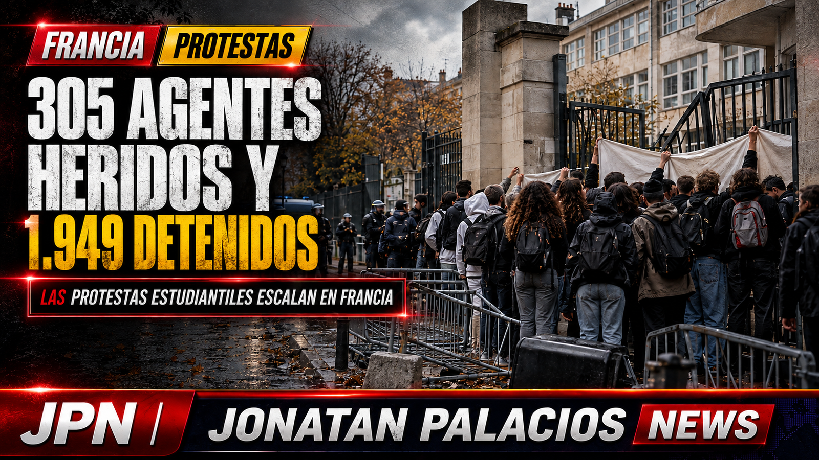Francia registra 1.949 detenciones tras protestas estudiantiles y reporta 305 agentes heridos