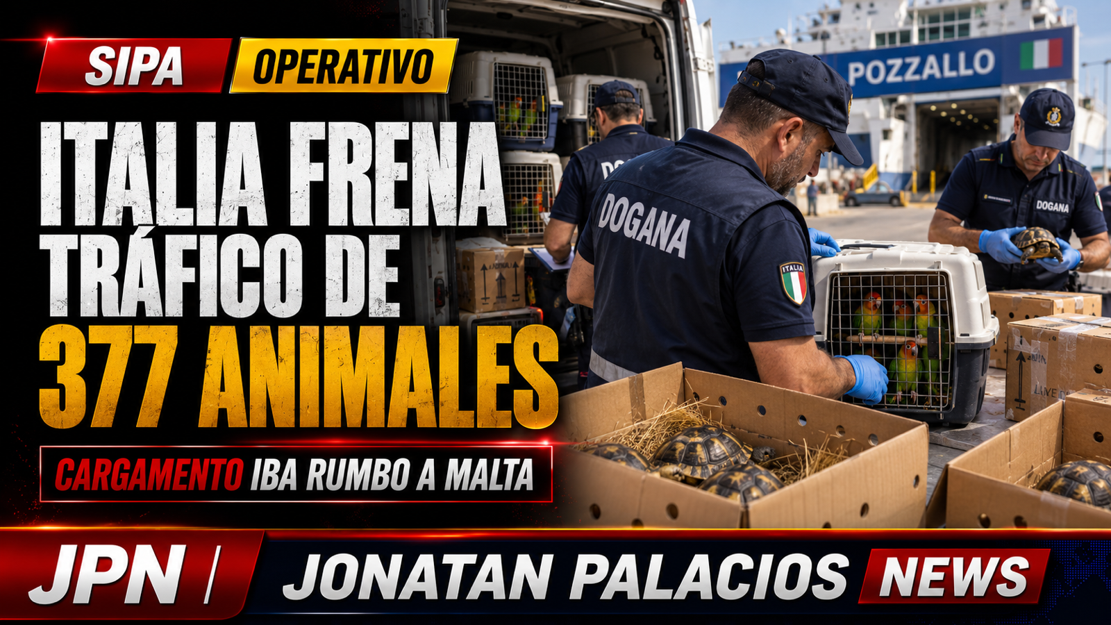 Italia intercepta a un maltés con 377 animales exóticos hacinados rumbo a Malta