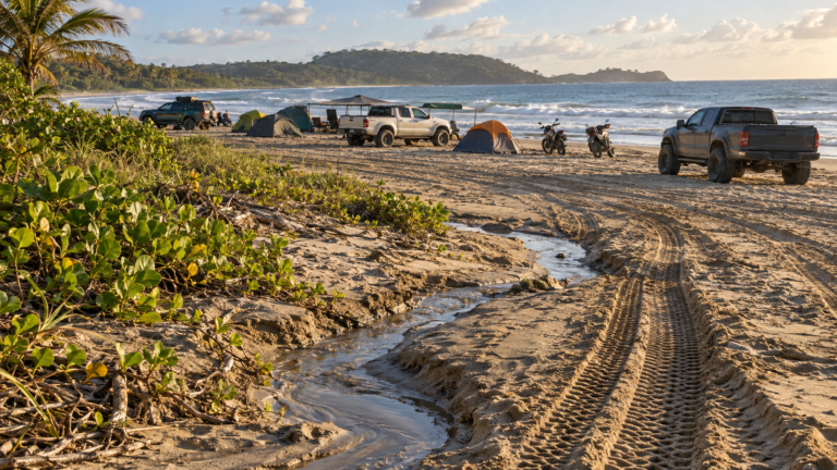 Miniatura: Todoterrenos y motos ocupan la arena de Playa Cangrejera y exponen un ecosistema costero
