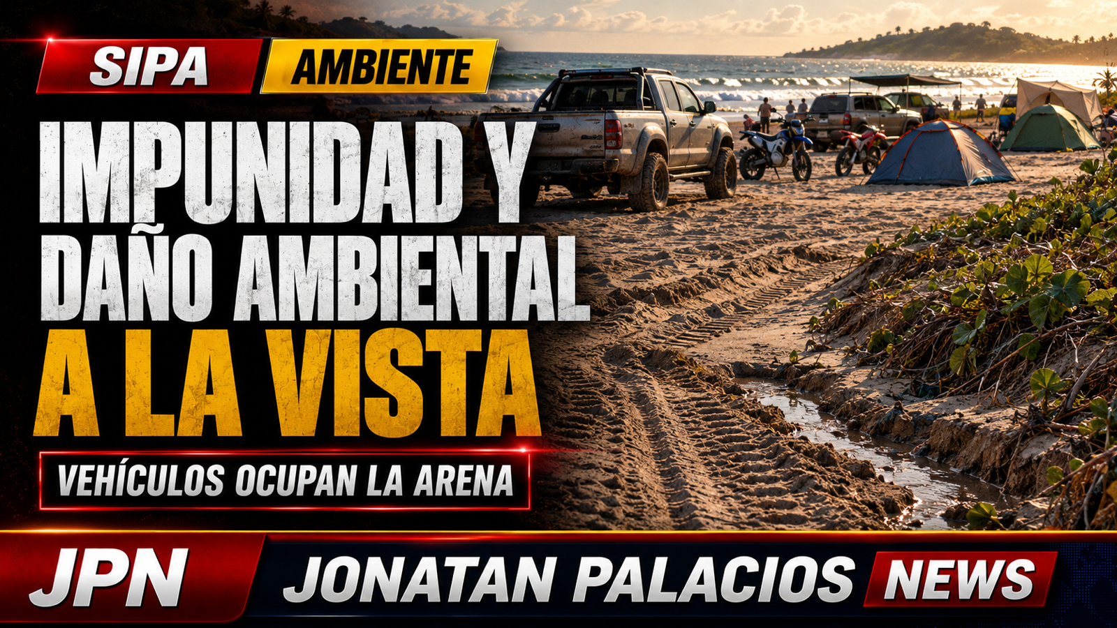 Todoterrenos y motos ocupan la arena de Playa Cangrejera y exponen un ecosistema costero