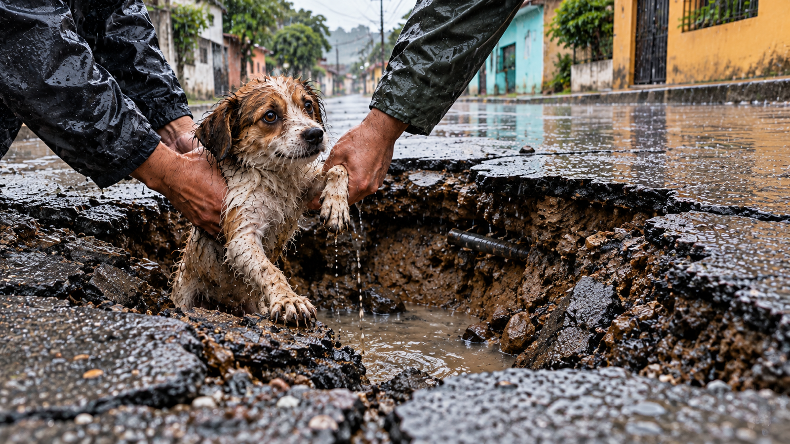 Rescatan a un perro tras caer a un socavón en Mixco